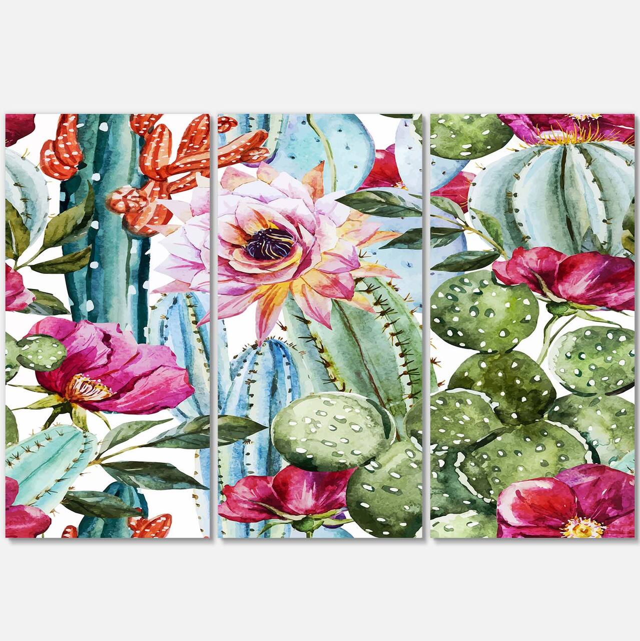 Designart - Cactus Pattern Watercolor - Floral Art Canvas Print
